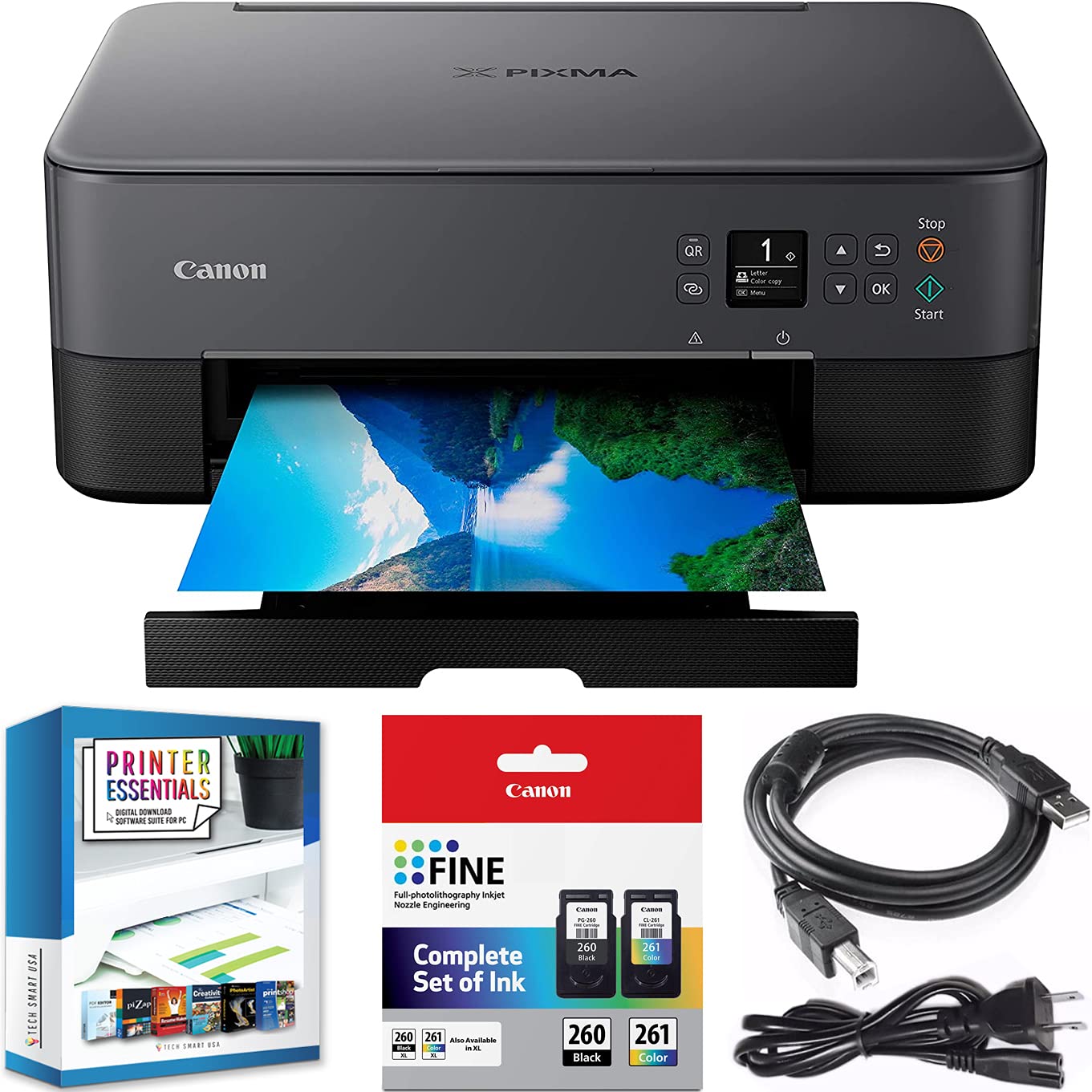 Canon PIXMA TS6420a All-in-One Wireless Color Printer with Print, Scan, Copy, Photo Print & Mobile Functions Bundle with DGE USB Cable + Small Business Productivity Software Kit