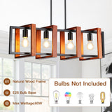 HUMHOLD 4-Light Kitchen Island Lights Pendant Light Farmhouse Dining Room Light Fixture, Rustic Wood and Black Metal Rectangular Chandelier, 32" Hanging Lighting for Living Room, Bar HUMHOLD
