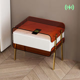 homary Modern Lighted Nightstand with Wireless Charging Station, Acrylic Shelves and Motion Sensor LED – Smart Bedside Table with Leather Drawer and Stainless Steel Legs homary