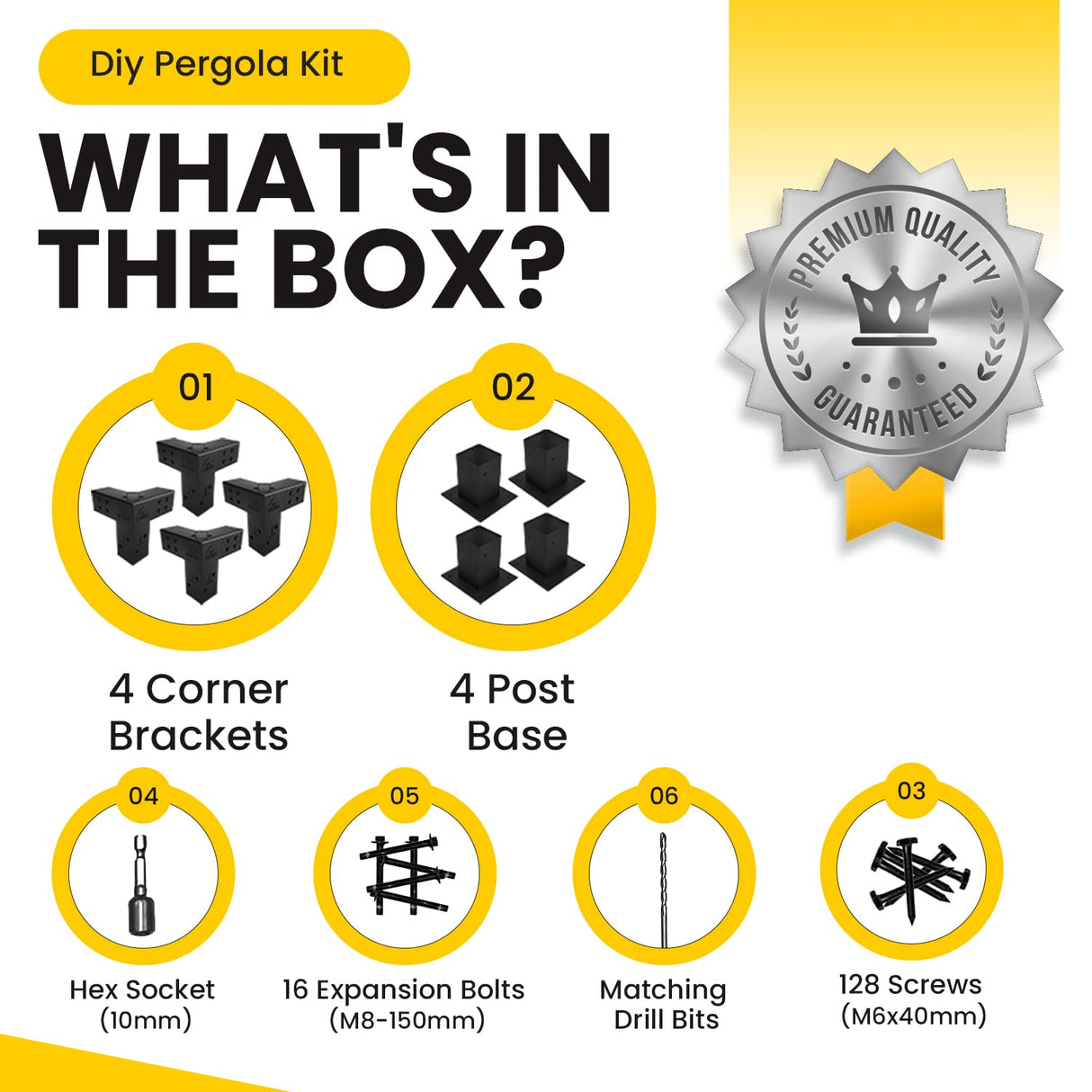 EZ Shades - DIY Pergola DIY Kit for 4x4 Lumber, (4) Black Steel Corners and (4) Post Base,Powder Coated Pergola Hardware with Accessories. (EZFSG2) EZ Shades