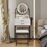 ARTETHYS Small Vanity Desk with Mirror and Lights Compact Makeup Vanity Set with Drawers for Bedroom Mini White Modern Dressing Table with Chair ARTETHYS