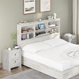 AMERLIFE Large Nightstand Set of 2 with Charging Station, Bedside Table with USB Ports and Outlets, Farmhouse Wood End Table for Bedroom, Living Room, Distressed White AMERLIFE