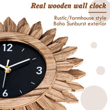 Honiway Wall Clock Battery Operated 12 in Rustic Wood Boho Sunburst Decorative Wall Clock Silent Non Ticking Farmhouse Small Wall Clocks for Living Room Kitchen Bathroom Bedroom Decor (Rustic Brown) Honiway
