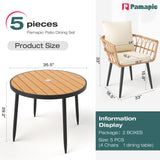 Pamapic 5 Pieces Patio Dining Set,All-Weather PE Rattan Patio Furniture Set with Wood Table Top, Outdoor Table and Chairs with Removable Cushion & Round Dining Table for Lawn Garden Patio, Cream Pamapic