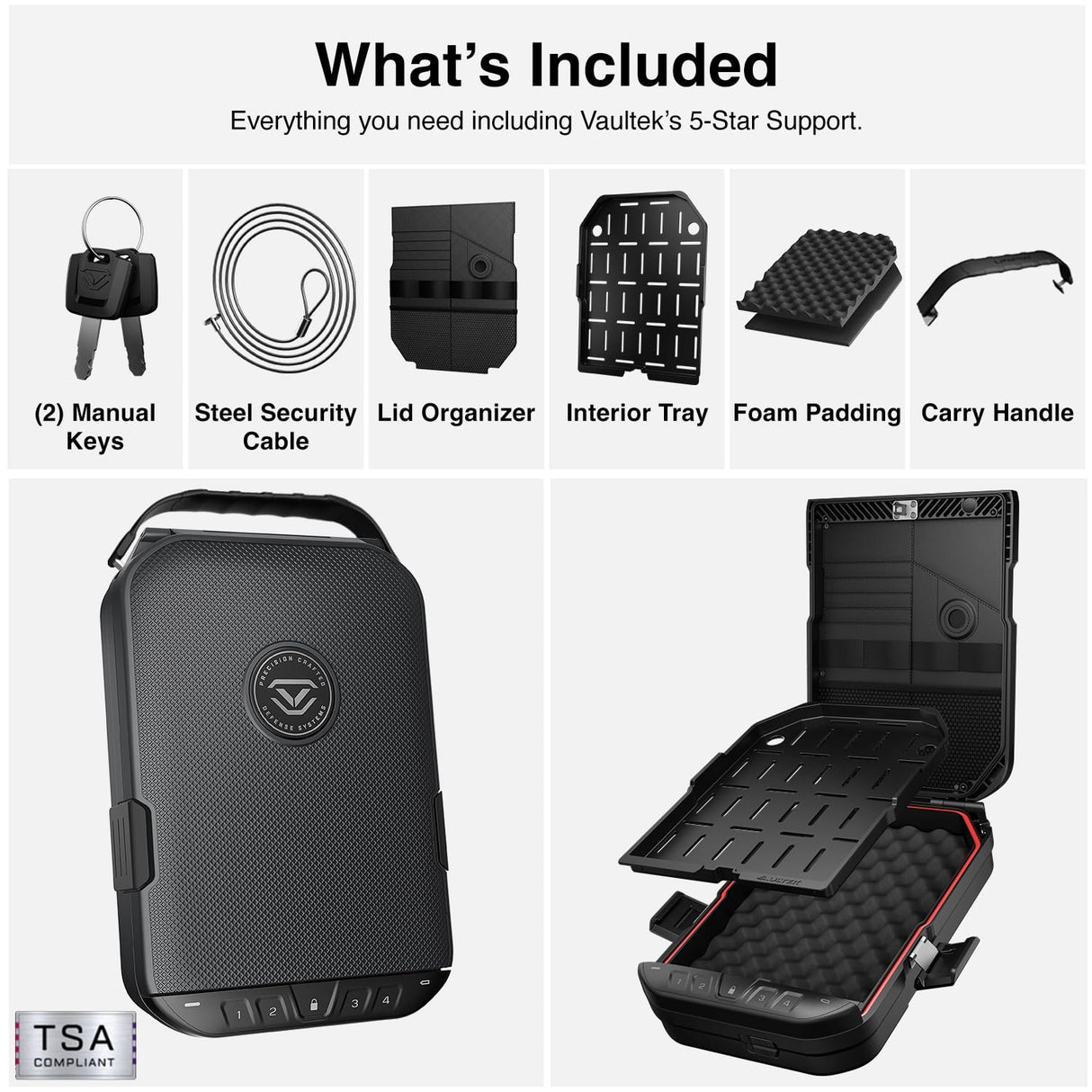 VAULTEK LifePod 20 Full-Size Lockable Weatherproof Case with Built-in Lock, Steel Security Cable, & TSA Handgun Case or Car Safe, Portable Travel Pistol Safe/Titanium Gray VAULTEK