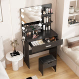 Fameill Makeup Vanity Table with Lighted Mirror & Charging Station, Black Vanity Set Vanity Desk with 3 Lighting Modes, Brightness Adjustable, 31.5in(W) Fameill