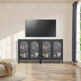 FURSTEL Buffet Cabinet, Modern Industrial Style Sideboard Buffet Cabinet, with Adjustable Shelves Credenza for Living Kitchen Dining Farmhouse, 15.8" L x 27.6" W x 35" H Black FURSTEL