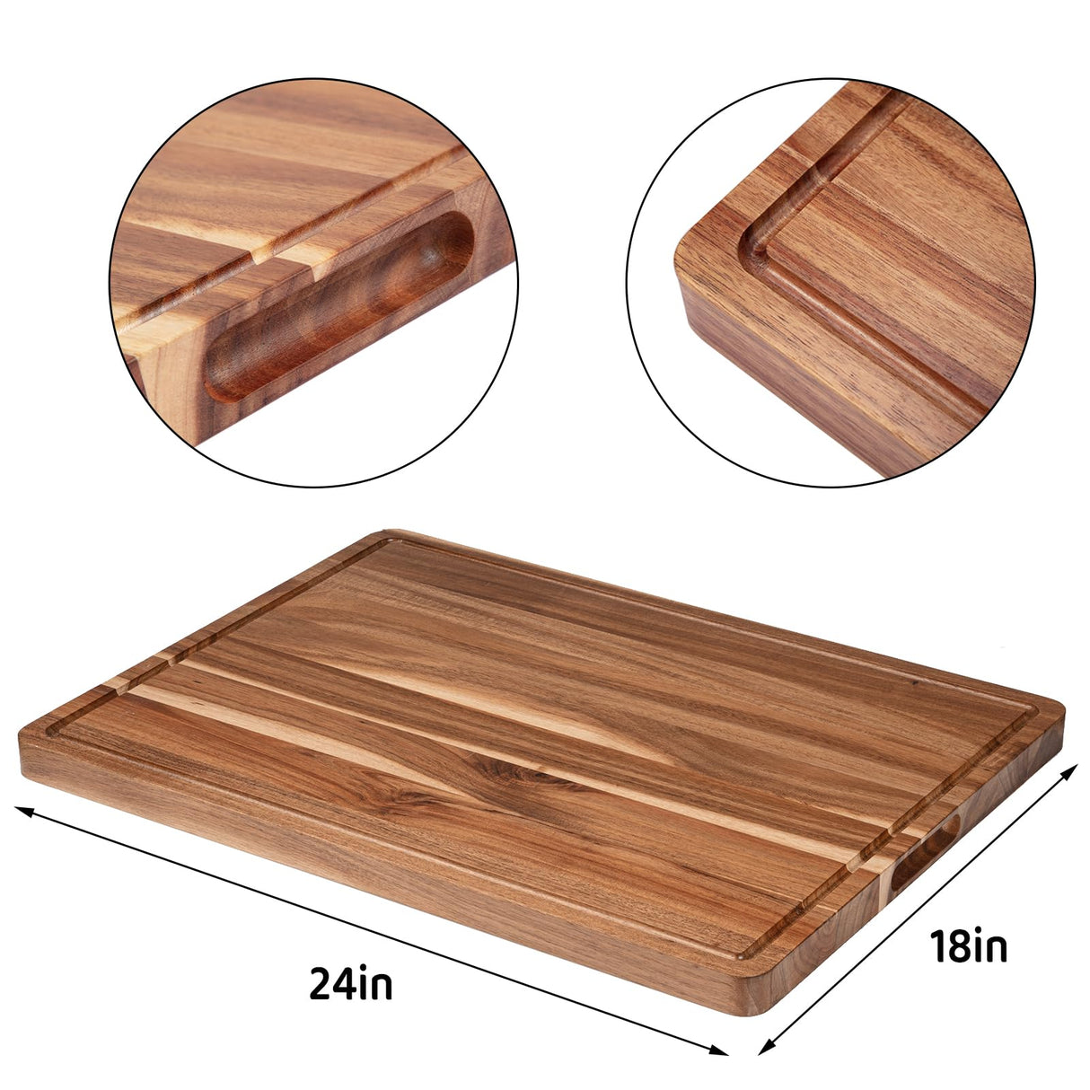 24 x 18 Inch Large Acacia Wood Cutting Board, Reversible Wooden Butcher Block Cutting Board with Juice Groove, Carving Board for Meat, Turkey, Fashionwu