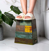 TIMRIS Small Wood Trash Can Wastebasket, Farmhouse Rectangular Garbage Can Waste Basket, Rustic Distressed Boho Wooden Trash Recycling Bin with Metal Handles, Reclaimed Wood Storage Basket (Random) TIMRIS