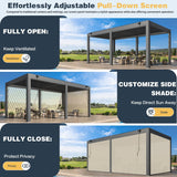 MELLCOM 10x20FT Louvered Pergola with 6 Pull-Down Screens, Aluminum Pergola with Adjustable Rainproof, Dark Gray MELLCOM