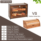 Worthyeah Bamboo Bread Box for Kitchen Countertop, Wooden Bread Storage Box with Transparent Window, 2-Layer Large Capacity Bread Storage, Kitchen Bread Holder, Self Assembly Worthyeah
