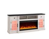 ACCOHOHO Farmhouse Fireplace TV Stand for 80 Inch TV, Entertainment Center w/ 36'' Electric Fireplace & LED Lights, Mordern Media Console with Storage Drawers & Cabinets for Living Room, White ACCOHOHO