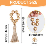 Meplait 6 Pieces Wooden Bead Napkin Rings, Farmhouse Stretchable Napkin Rings with Tassel Boho Napkin Rings for Dining Table,Wedding Decoration (Gold) Meplait