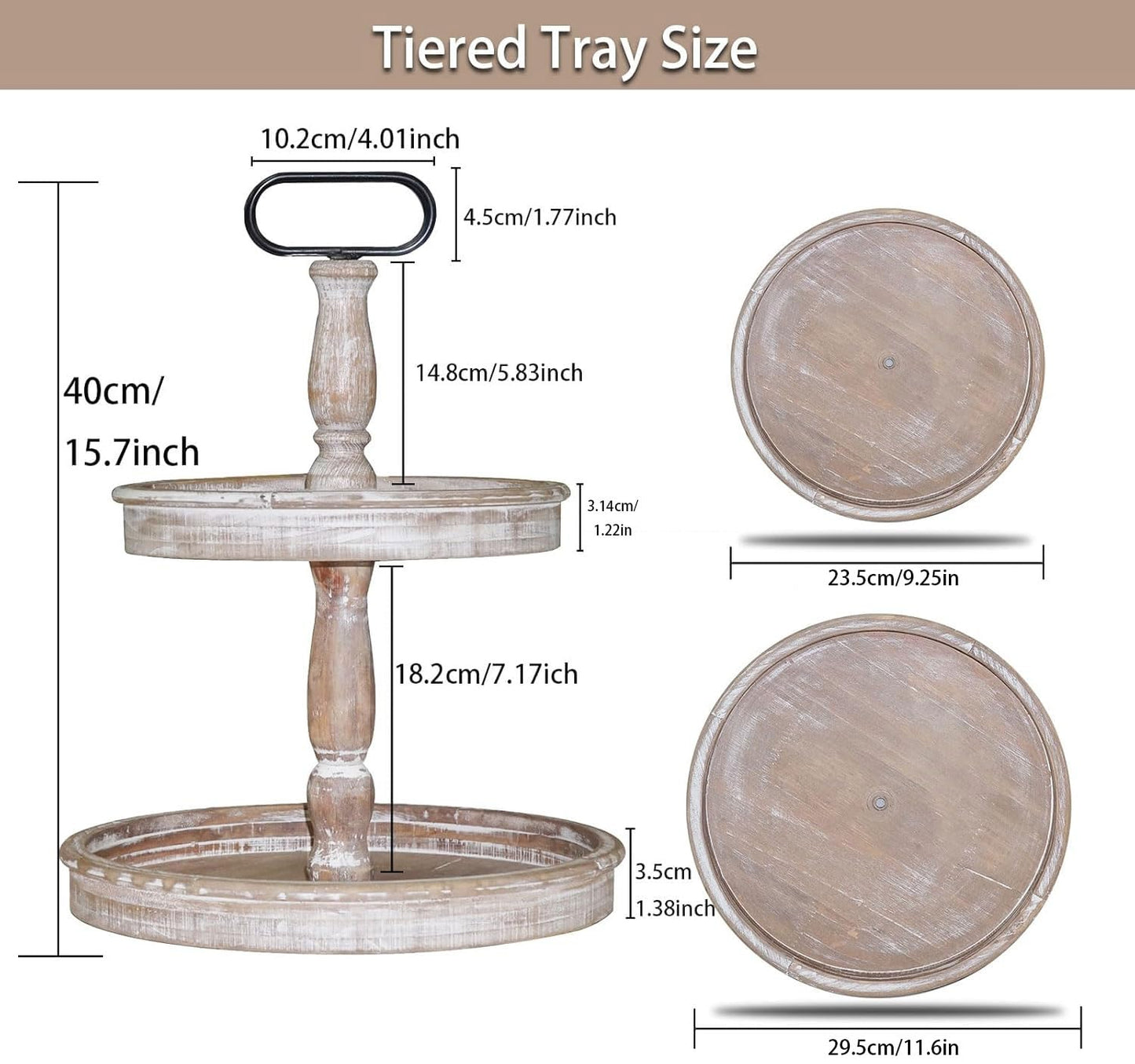 Krismax Decorative Trays - Two Tiered Tray Stand Rustic Tiered Tray Decor Farmhouse 2 Tiered Tray Serving Tray Seasonal & Holiday Decoration Wooden Tray for Coffee Table Farmhouse Display Stand Tray