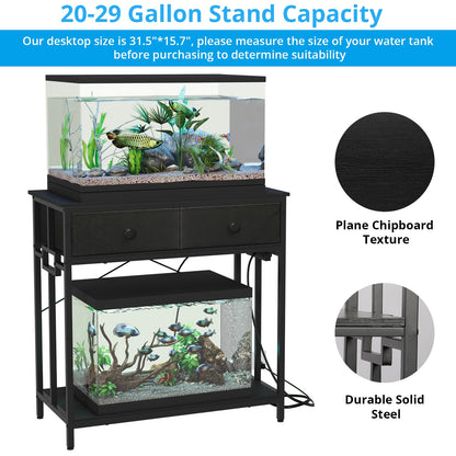 VOWNER 20-29 Gallon Aquarium Stand with Power Outlet, Metal Frame Fish Tank Stand with Cabinet Storage, Double Turtle Reptile Terrariums Tank Stand, 31.5" L*15.7" W Tabletop, 400LBS Capacity, - WoodArtSupply