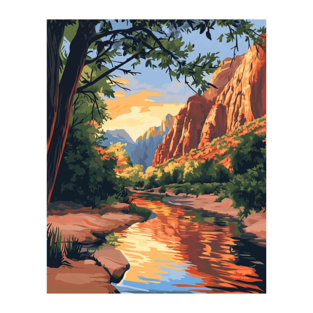 Zion Paint by Number, Paint by Numbers for Adults, National Park Paint by Numbers Kit, Utah Landscape Sunset DIY Acrylic Canvas Painting, Mount Lake Tree Home Wall Decor(16x20inch, No Frame) Artbrush Tower