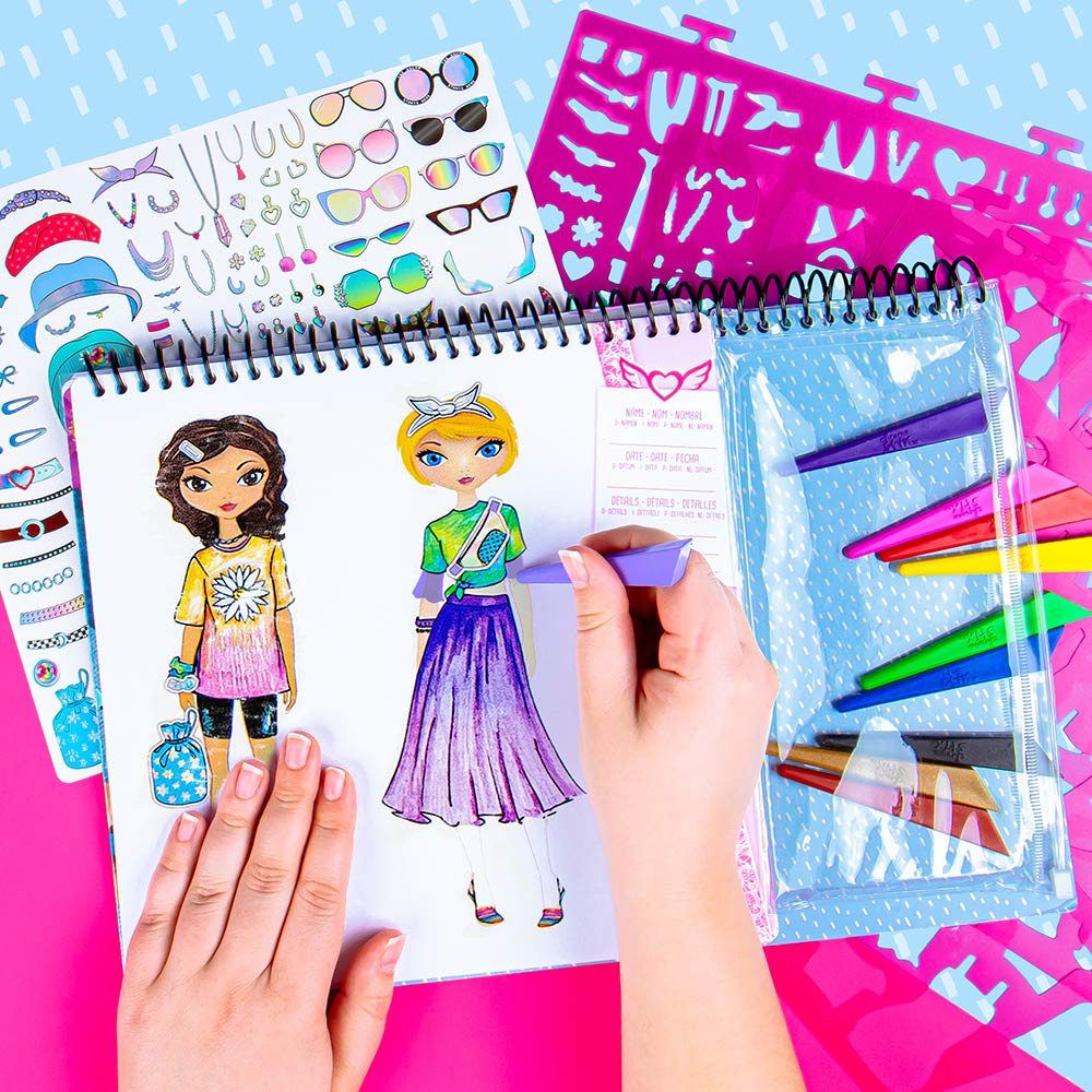 Fashion Angels Fashion Design Sketch Portfolio Artist Set With Crayons 11702, Clothing Design Sketch Pad for Beginners, For Kids 6 and Up Fashion Angels