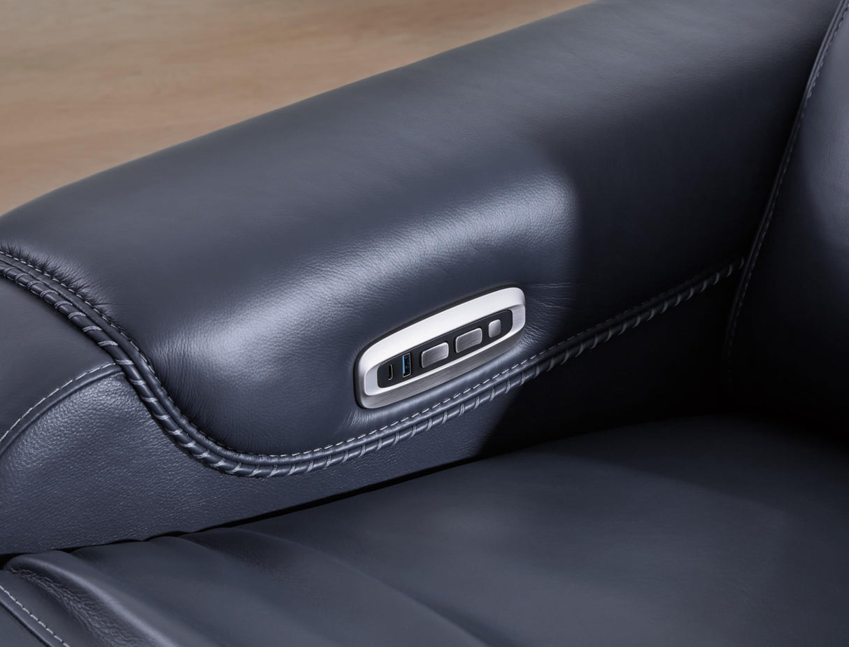 Signature Design by Ashley Mercomatic Contemporary Leather Match Wall Hugger Power Recliner with Adjustable Headrest and USB Ports, Blue Signature Design by Ashley