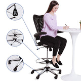 Modway Charge Drafting Chair - Reception Desk Chair - Drafting Stool with Flip-Up Arms in Vinyl, Black Modway