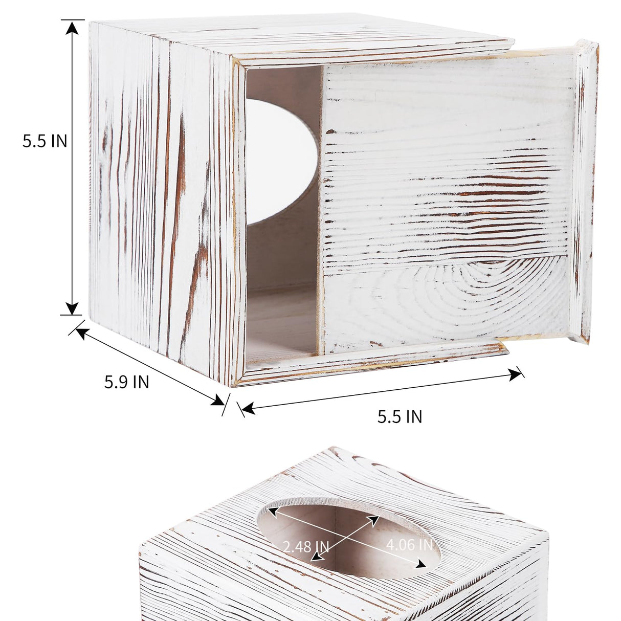 CATORY Tissue Box Cover, Wood Tissue Box Cover Square, Farmhouse Tissue Box Holder Covers Your Tissues, Decorative Tissue Cube Box Cover with Slide-Out Bottom (White) CATORY
