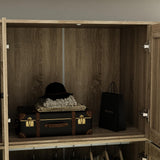 Homsee 8 Door Wardrobe Armoire Closet, Bedroom Cabinet Armoire with Rattan Doors, 5 Drawers, 2 Hanging Bars, Top Cabinets & Shelves, Light Brown Homsee