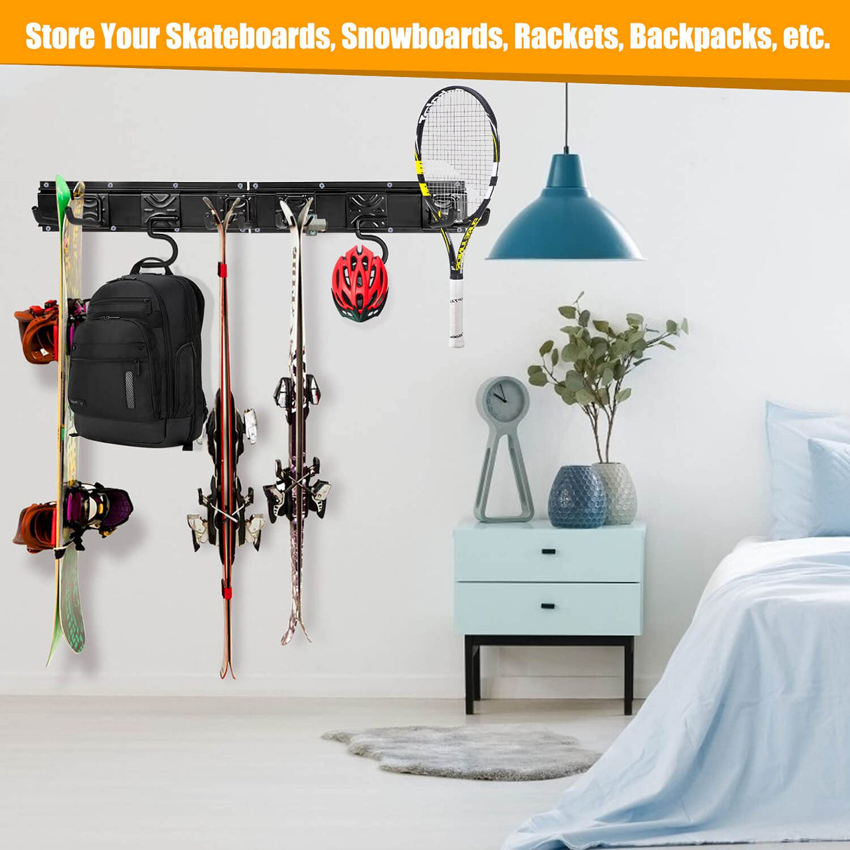 Godboat Garage Storage, 6 Hooks Garage Shelving, Garage Organization, Broom Holder Wall Mount, Garden Tool Organizer for Yard Tools & Water Hose, Cool Stuff for Fathers Day Dad Gifts, Max Load 550lbs Godboat