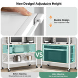 Himix 5 Tier Foldable Storage Shelves, Expandable Folding Pantry Shelf with Wheels, Changeable into 2 Shelf Units, Collapsible Storage Rack Metal Shelves for Kitchen, Room, Garage, White Himix
