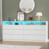 Loomie 12 Drawer White Dresser with Charging Station & Led Lights for Bedroom, Long 63" Quadruple Wide Dresser TV Stand for TVs up to 75", Large Dressers Organizer with 4 Open Cubbies for Living Room Loomie