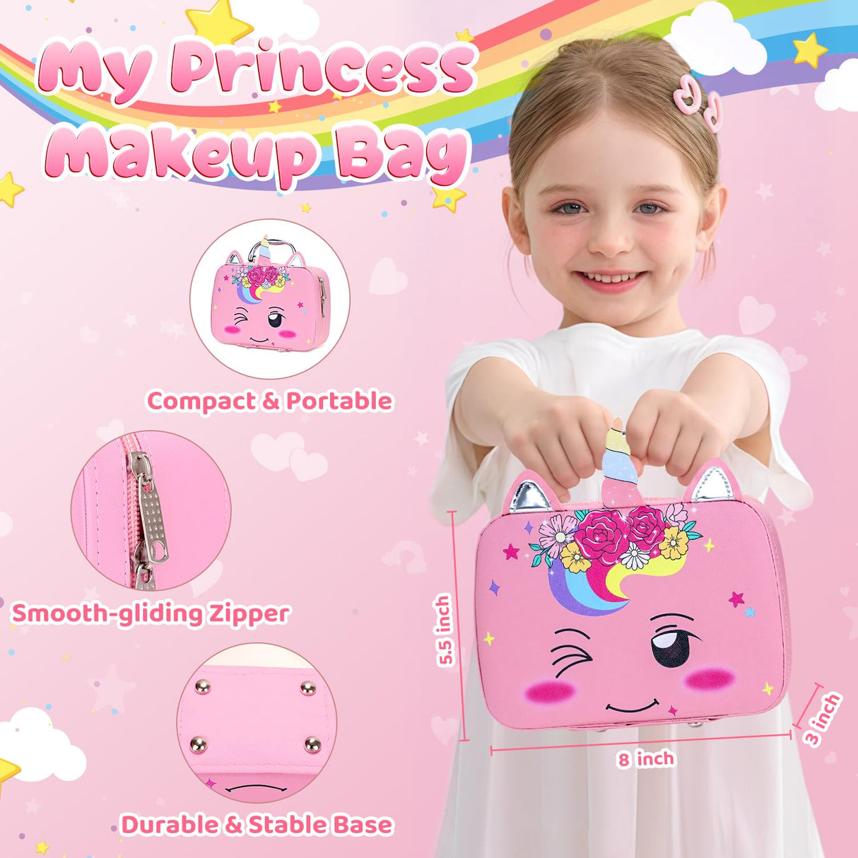 PERRYHOME Kids Makeup Kit for Girls, Kids Makeup Sets for Girls 5-8 Unicorn Washable Real Cosmetic Set Nail Polish Set, Toddler Birthday Gifts Princess Toys for 3 4 5 6 7 8 9 10 11 12 Year Old (Pink) PERRYHOME