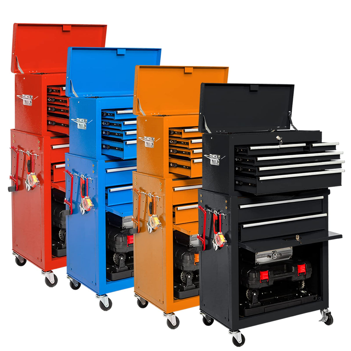 Granper High Capacity 8-Drawer Tool Chest, Tool Box with Wheels, Movable Rolling Tool Chest, Tool Chest with Wheels, Heavy Duty Tool Cabinet for Workshop, Garage and Repair Room(Cool Black) Granper