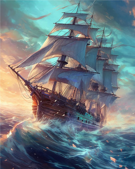 Ginfonr DIY 5D Diamond Art Kits for Adults, Sailboat Sea Waves Diamond Painting for Adults, Diamond Art Animals Full Drill, Diamond Art Kits Embroidery Rhinestone Craft for Home Wall Decor 12*16 Inch Ginfonr