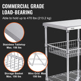 VEVOR Kitchen Utility Cart, 36.6"x20"x24" 3 Tiers Wire Rolling Cart, 470LBS Capacity Steel Service Cart with Brake Wheels, Storage Trolley with 76mm Basket PP Liner 6 Hooks, for Indoor & Outdoor Use VEVOR
