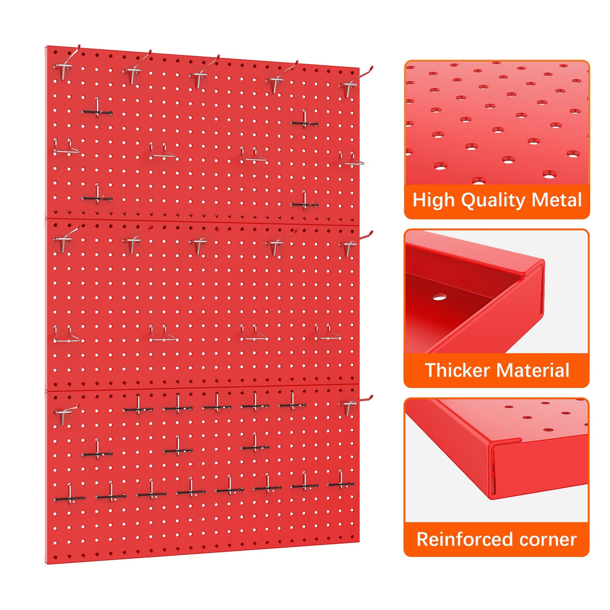 TORACK 3 PCS Metal Pegboard Panels(12x24 inch) for Wall Garage Tools Storage Pegboard System for Workbench, Modular Peg Board Tool Organizer Board Kit(Pack of 3, Red) TORACK