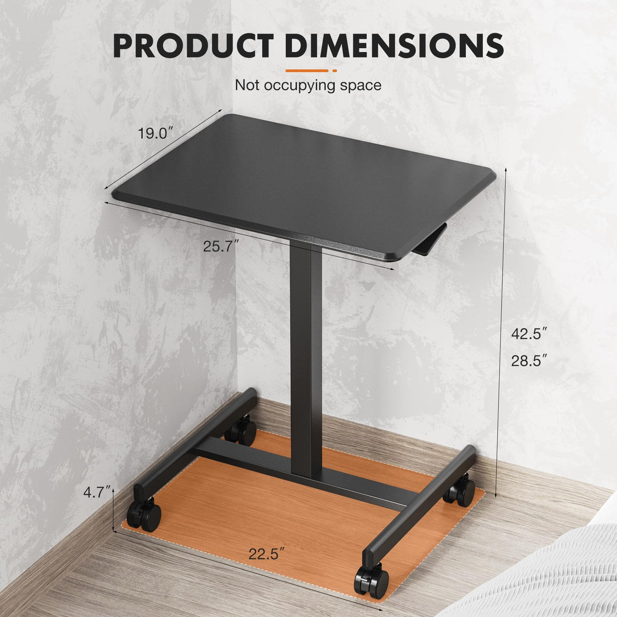 Sweetcrispy Mobile Small Standing Desk - Sit Stand Portable Rolling Laptop Desk with Lockable Wheels, Adjustable Height Computer Workstations, Modern Black Sweetcrispy