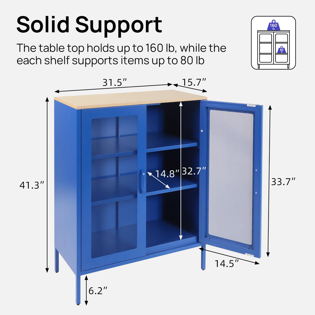 ALBAD Metal Storage Cabinet with Mesh Doors and Adjustable Shelves, Free Standing Sideboard Buffet Cabinet for Kitchen, Living Room, Dining Room, Home Office (Blue) ALBAD