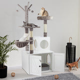 Timberer Litter Box Enclosure with Cat Tree, 2-in-1 Hidden Litter Box Furniture with Scratching Post, Modern Cat Condo, White Timberer