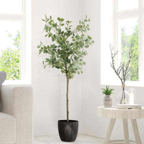 Fogein Artificial Eucalyptus Tree,6Ft Tall Fake Potted Tree Silk Faux Eucalyptus Tree with Plastic Nursery Pot, Artificial Plants for Home Office Indoor Decor Fogein