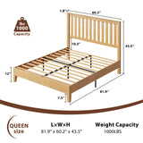 LUXOAK Solid Wood Bed with Headboard, Queen Size Platform Bed Frame with Solid Wood Foundation, Slat Support/No Box Spring Needed/Easy Assembly, Natural Oak LUXOAK