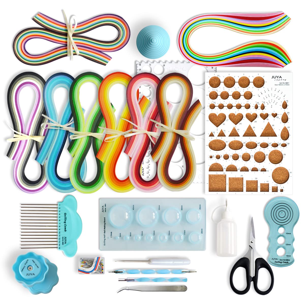 JUYA Paper Quilling Kit with 960 Strips and 14 Tools (Blue Tools, Width 3mm Have Glue) JUYA