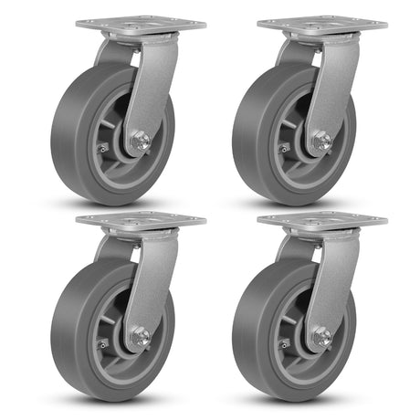 NINOSO 6" Heavy Duty Casters, Swivel Rubber Casters Set of 4 No Noise Plate Caster Wheels, Load Capacity 3200lbs Ninoso