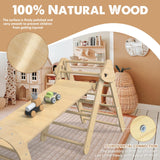 Granper Pikler Triangle Set 7-in-1, Foldable Toddler Climbing Toys Indoor, Wooden Montessori Climbing Set with Arch/Ramp/Ladder, Baby Climber Jungle Gyms for Toddlers and Kids (Burlywood) Granper