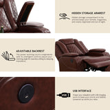 YIORTWO Power Recliner Sofa Set - Breathable Leather Power Recliner Sofa,Living Room Furniture with USB Charging, LED Lights,Hidden Storage Buckets, Stainless Steel Cup Holders(Loveseat,Brown) YIORTWO