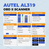 Autel Professional OBD2 Scanner AL319 Code Reader, Enhanced Check and Reset Engine Fault Code, Live Data, Freeze Frame, CAN Car Diagnostic Scan Tools for All OBDII Vehicles After 1996, 2024 Upgraded Autel