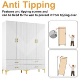 vinform Wardrobe Armoire with 4 Doors, 4 Drawers and 2 Hanging Rods, Twill Wood Closet Storage with Metal Cabinet Legs, White 20.4" D x 63" W x 76.77" H (V Modern) vinform