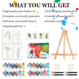 Fountor 4 Pack Framed Paint by Numbers Kit for Adults Beginners with Wooden Easel, DIY Green Plant Paint by Number Kit with Frame, Simple Plants Painting by Numbers for Home Wall Decor, 8x12 inch Fountor