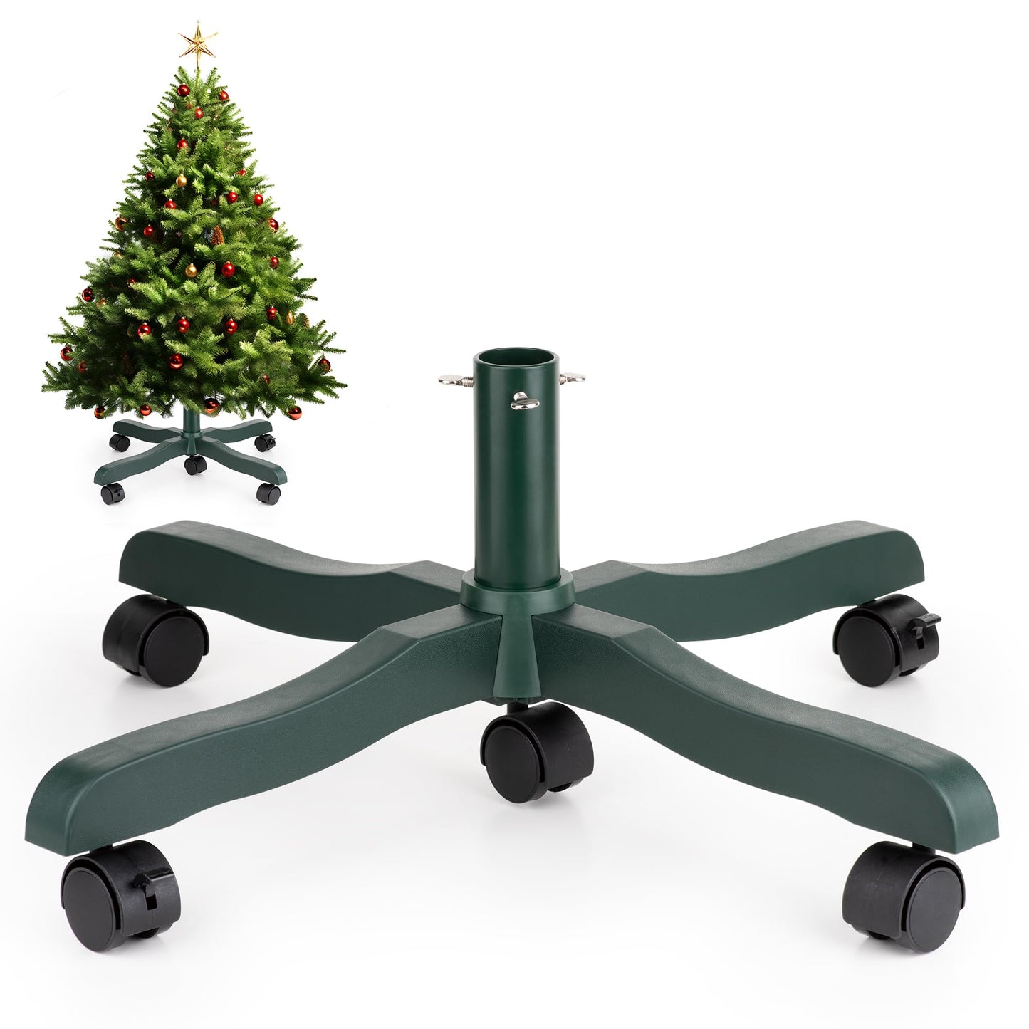 GuuG Christmas Tree Stand Base: Rolling Christmas Tree Stand for Artificial Fake Tree Xmas Tree Stand with Wheels Holder Replacement up to 6ft (Green)