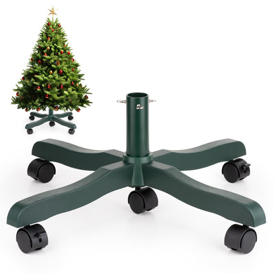GuuG Christmas Tree Stand Base: Rolling Christmas Tree Stand for Artificial Fake Tree Xmas Tree Stand with Wheels Holder Replacement up to 6ft, Fits 1.4 Inchs Tree Pole, 23" Tree Foot Diameter (Green) 224511W
