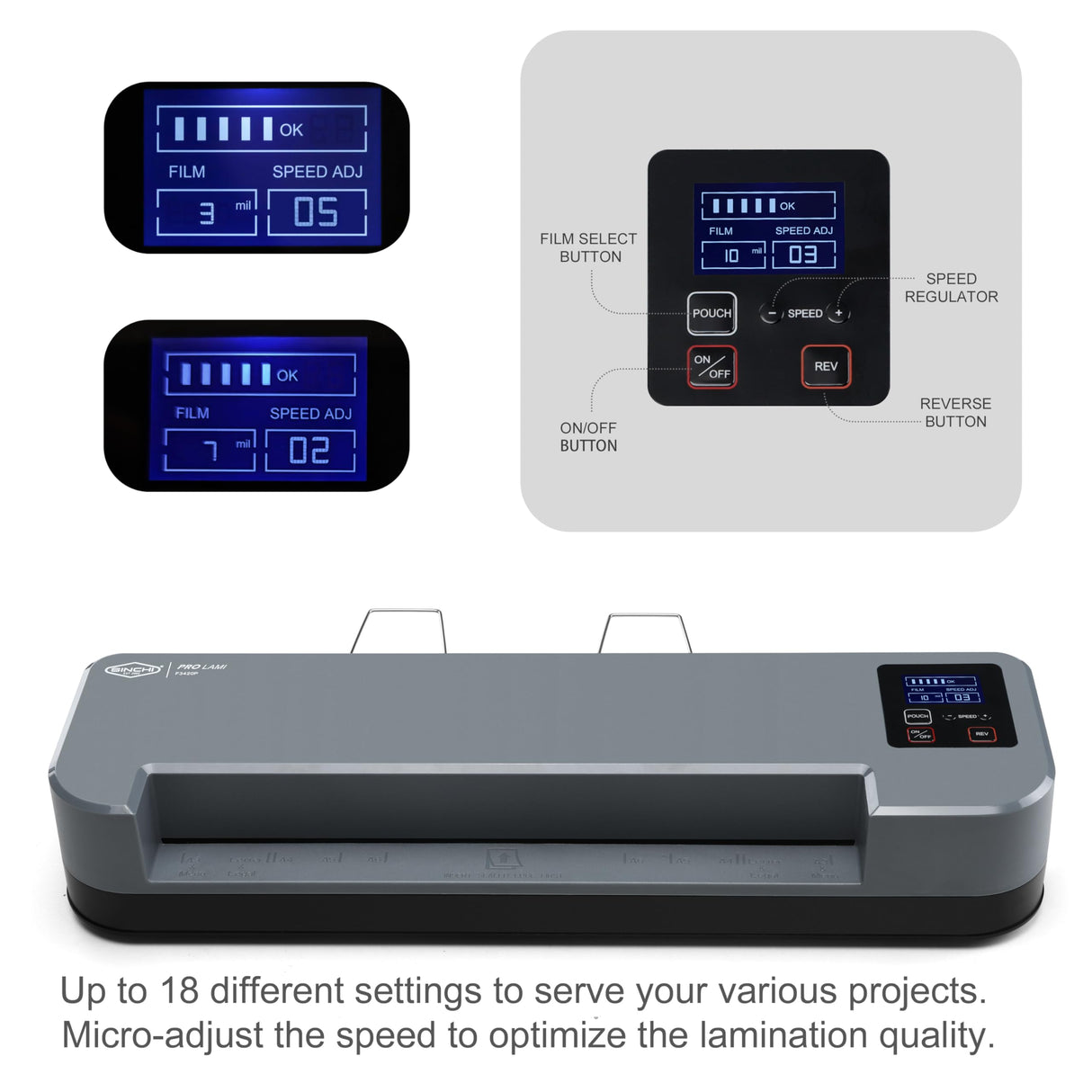 SINCHI 4-Roller Commercial Laminator Machine with LCD Display, 3-10 Mil, 55-Second Warm-up, 43 inches/Minute, 13-inch Thermal Laminating Machine for Office, School, Home SINCHI