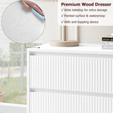 HOSTACK White Dresser, Modern 6 Drawer Double Dresser, Wide Dresser Chest of Drawers with Wavy Pattern | Handleless Deep Drawers, Wood Storage Dresser Cabinet for Living Room, Hallway, Entryway, White HOSTACK