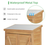 68''x33''x20'' Outdoor Wooden Storage Shed with Metal Top Tall Vertical Tool Cabinet for Backyard Garden Patio Lawn （Gold） Mederlo